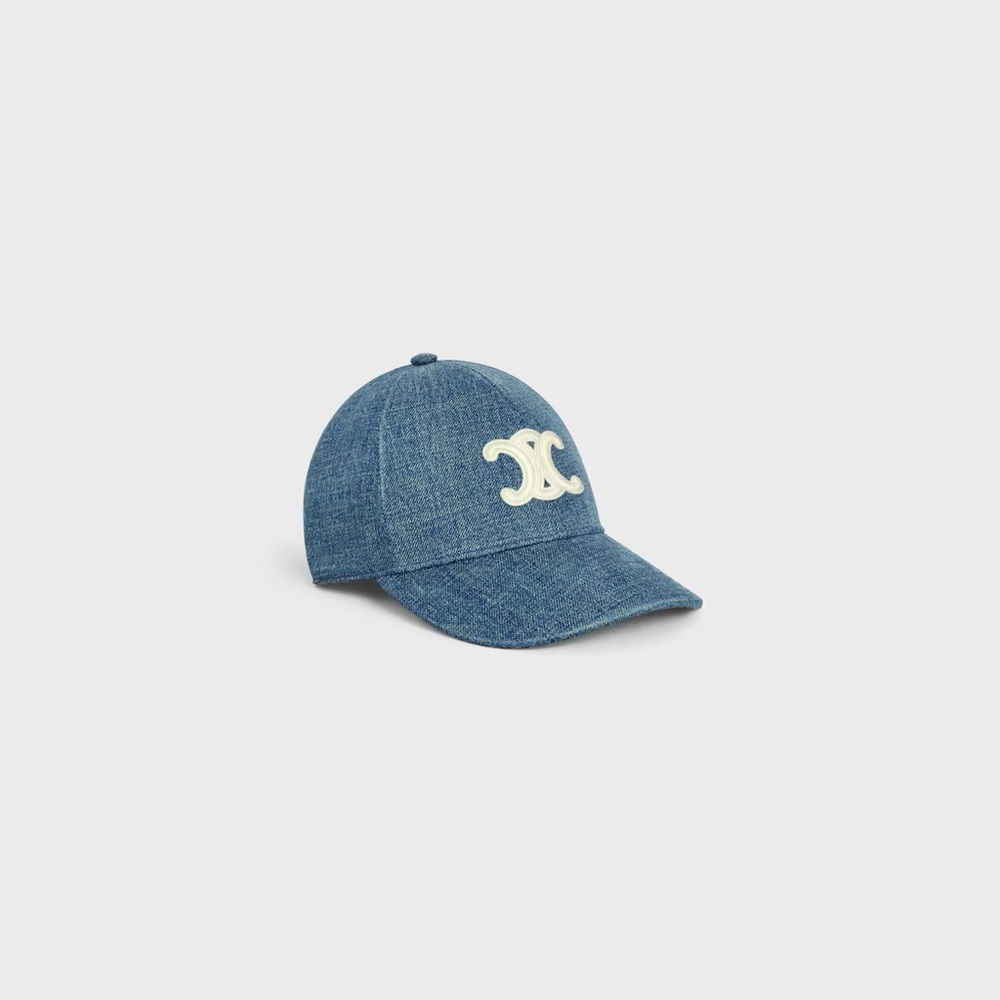 Celine Denim Blue Cap with Cream Logo